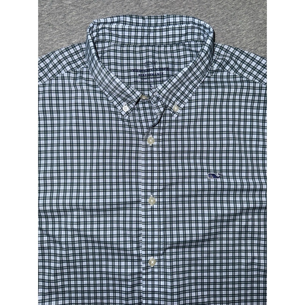 Vineyard Vines Men Performance Blue Green Plaid Shirt Large Very Stretchy Preppy